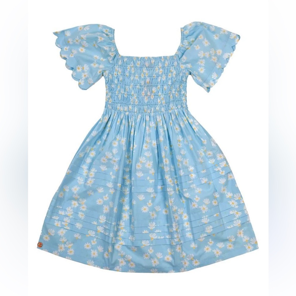 Simply Southern Ladies Light Blue Floral Scallop Dress NWT